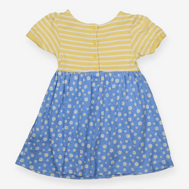 Dress jersey yellow and white striped blue daisy