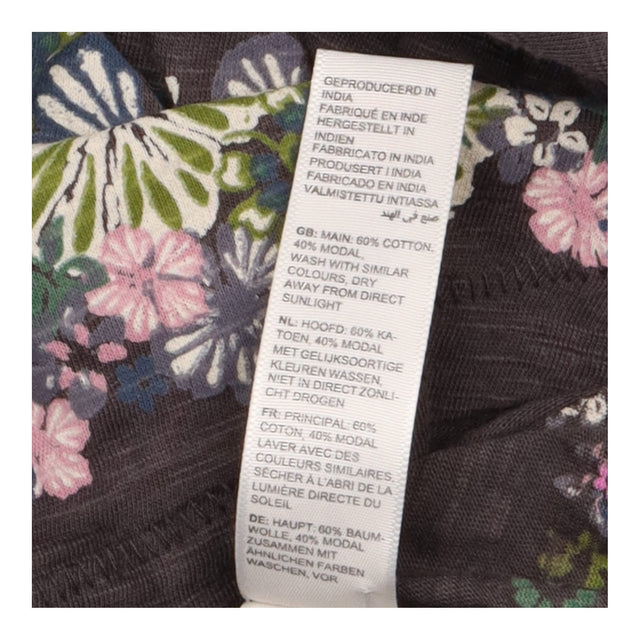 Charcoal Grey Floral Printed Cotton Modal Long Sle