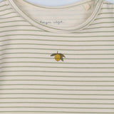 Cream and green striped sleepsuit with little lemo