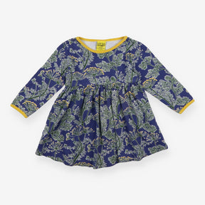 Dress long sleeve blue with plant print