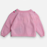 Cardigan pink wood buttons flowers geese bottom