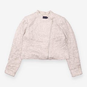 Sequin Asymmetric Biker Jacket Champagne Silver