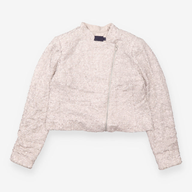 Sequin Asymmetric Biker Jacket Champagne Silver
