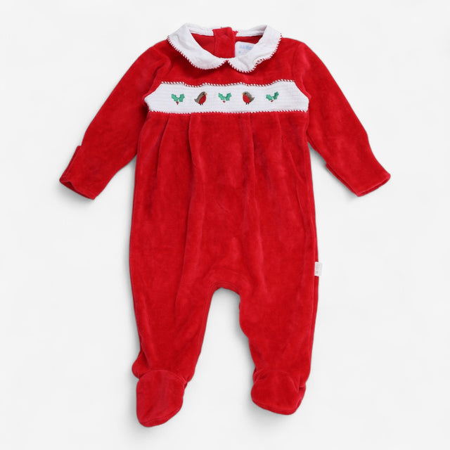 Sleepsuit velour festive with white collar