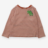 T-Shirt LS Brown Stripe with Green Dino in Pocket