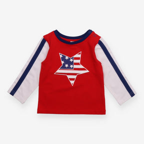 T-shirt long sleeve red and white stars USA