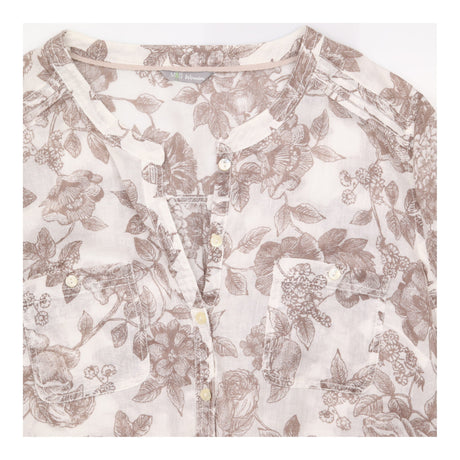 Collarless Blouse Light Brown Flower Print