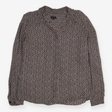 Blouse Black Cream Herringbone Long Sleeve Relaxed