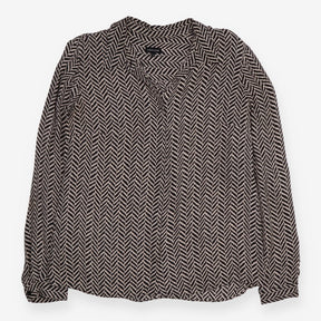 Blouse Black Cream Herringbone Long Sleeve Relaxed