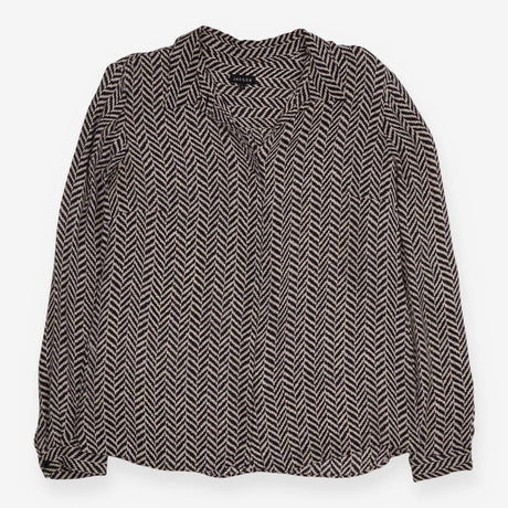 Blouse Black Cream Herringbone Long Sleeve Relaxed