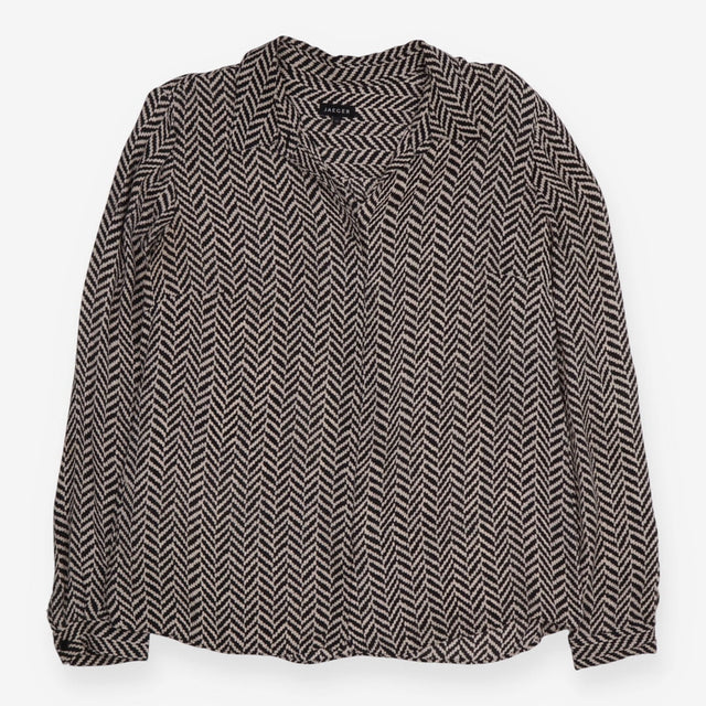 Blouse Black Cream Herringbone Long Sleeve Relaxed