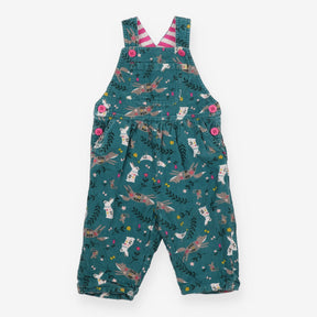 Dungarees green cord fox rabbits birds