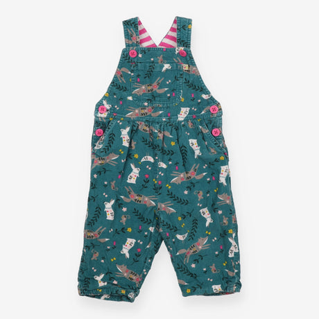 Dungarees green cord fox rabbits birds