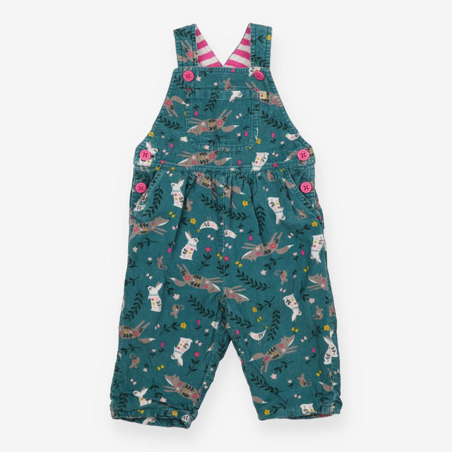 Dungarees green cord fox rabbits birds