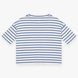Blue and White Striped Short Sleeve Pocket Top