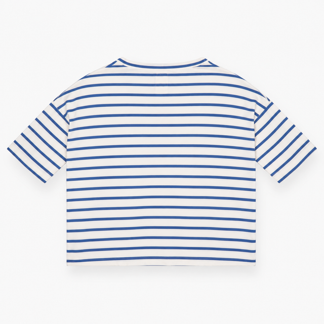 Blue and White Striped Short Sleeve Pocket Top