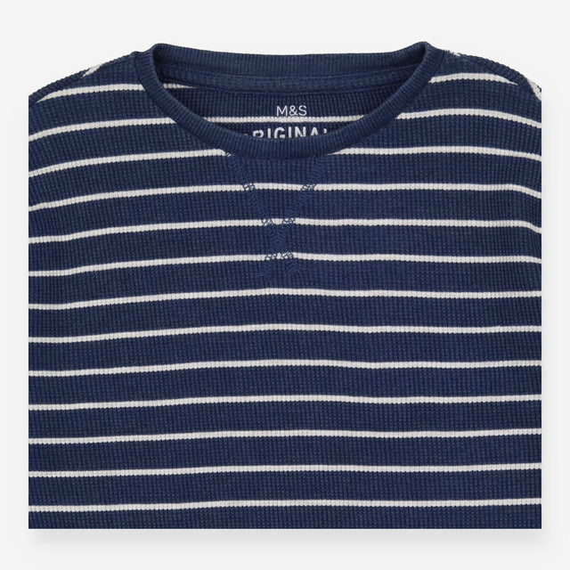 Blue Striped Long Sleeve Waffle