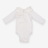 Bodysuit Long Sleeve White Double Collar