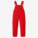 Bright Cherry Red 100% Cotton Corduroy Bib Adjusta