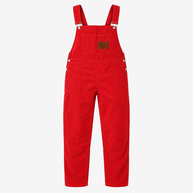 Bright Cherry Red 100% Cotton Corduroy Bib Adjusta