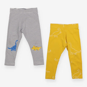 2 pack leggings yellow/navy and white striped with