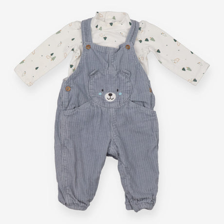 Dungaree Set Blue Teddy Cord with Bodysuit White B