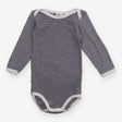 Bodysuit LS blue white stripe white edging