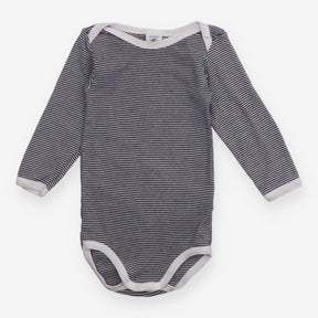 Bodysuit LS blue white stripe white edging