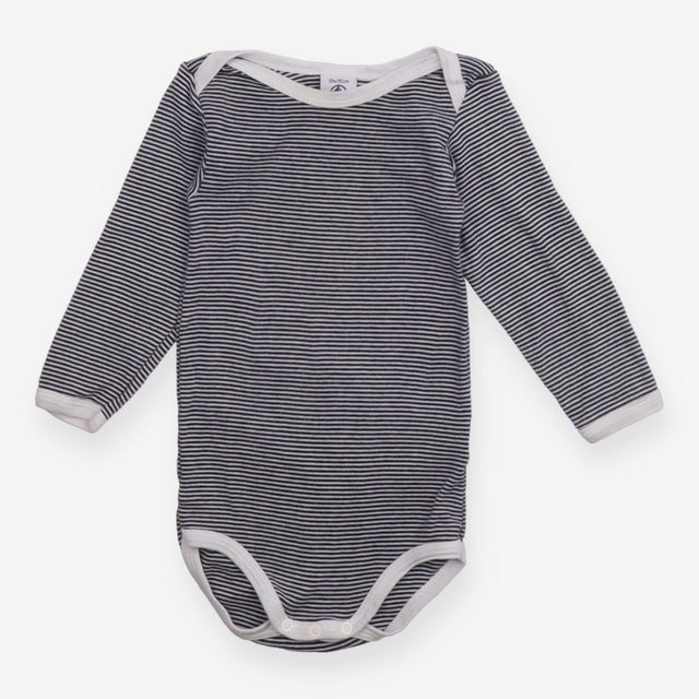 Bodysuit LS blue white stripe white edging