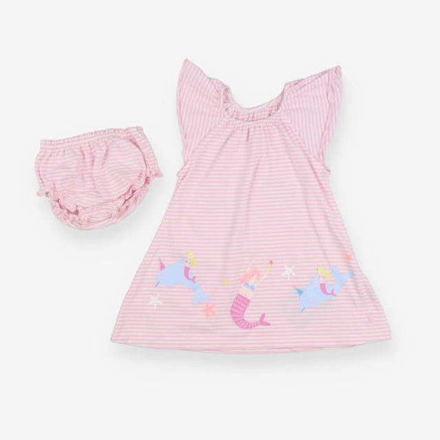 Pink striped mermaid dress with bloomers