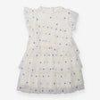Tiered Dress White with Tulle and Embroidered Blue
