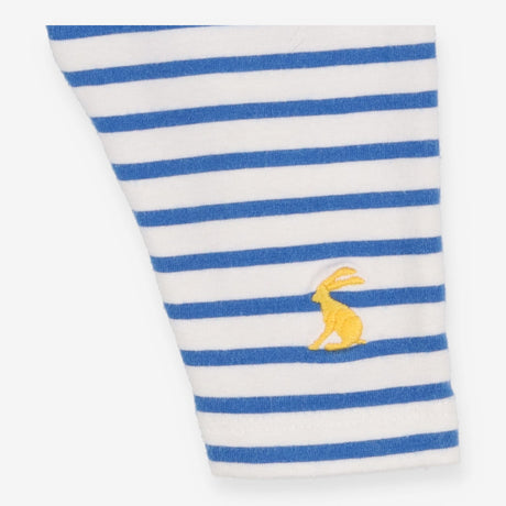 White and blue stripe leggings weith yellow logo
