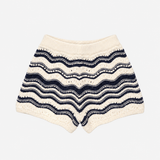 Knit Shorts Ivory Navy Wavy Stripe Cotton
