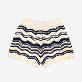 Knit Shorts Ivory Navy Wavy Stripe Cotton