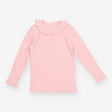 Top long sleeve ribbed pink ruffle collar