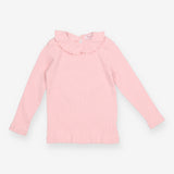 Top long sleeve ribbed pink ruffle collar