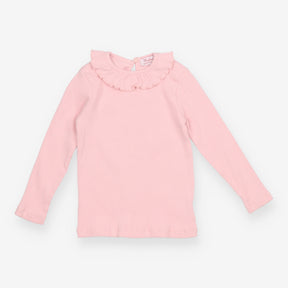 Top long sleeve ribbed pink ruffle collar