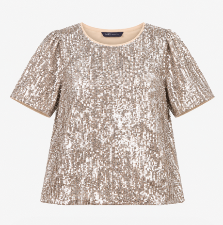 Top Sequin Short Sleeve Champagne Silver
