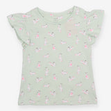 Green t-shirt with white bunnies