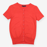 Short Sleeve Coral Fine-Knit Button Cardigan