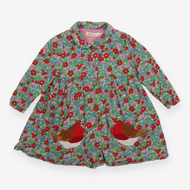 Collared Dress Green and Red Floral with Robins