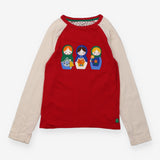 Tee Red with Cream Sleeves and Russian Dolls Appli