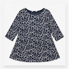 Tunic Top Navy Leaf Print Cotton Modal