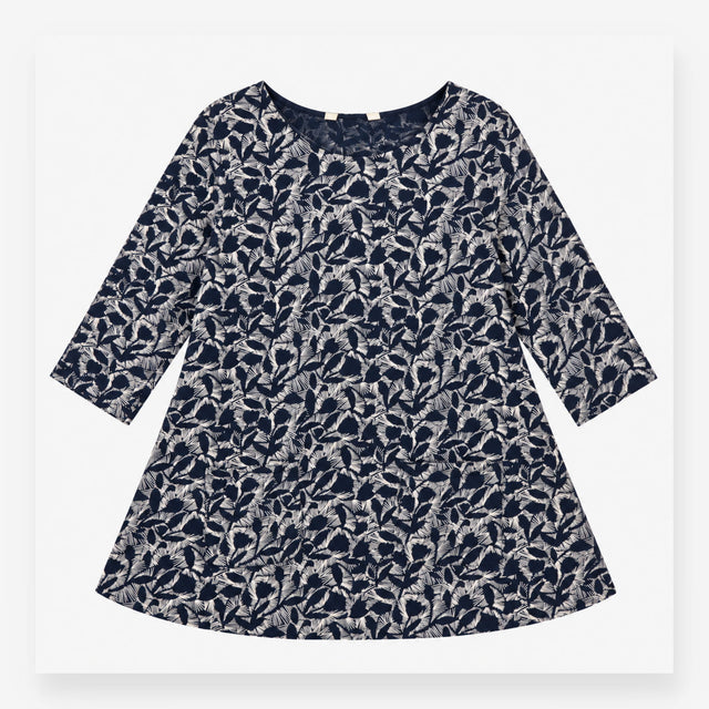 Tunic Top Navy Leaf Print Cotton Modal
