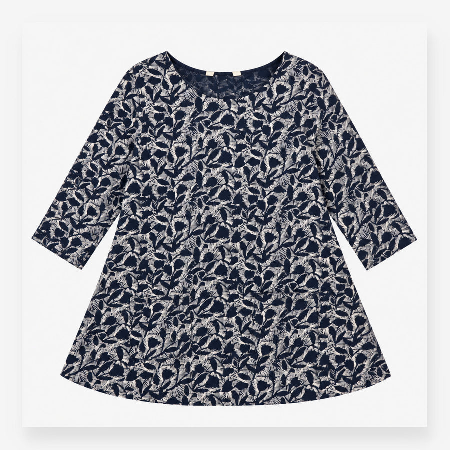 Tunic Top Navy Leaf Print Cotton Modal