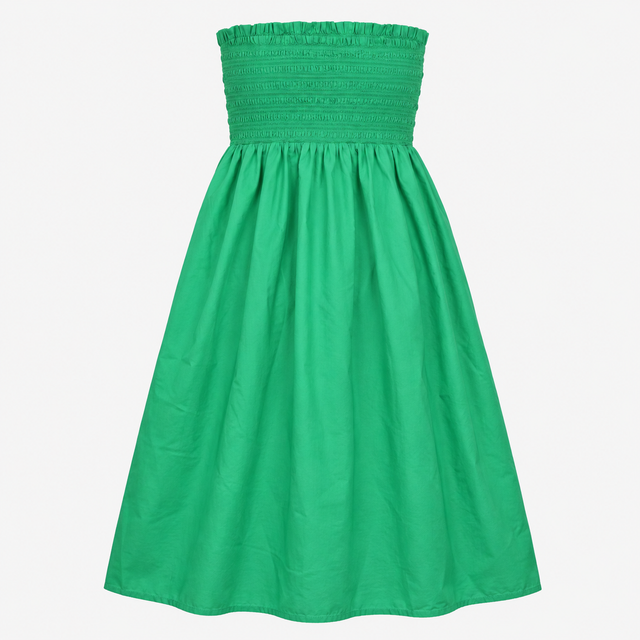 Shirred Bandeau Midi Dress Bright Green Pure Cotto