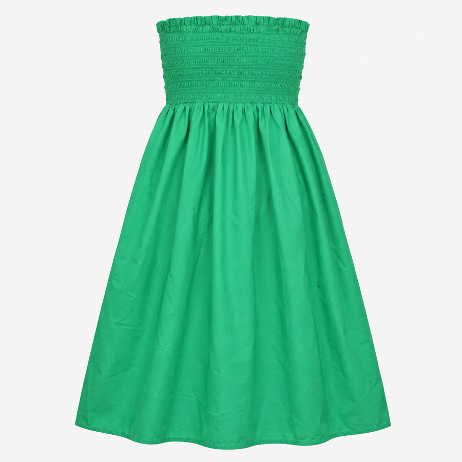 Shirred Bandeau Midi Dress Bright Green Pure Cotto