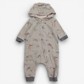 Sleepsuit Oatmeal Stripe Animal Friends Bear Ear H