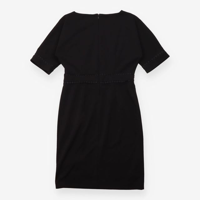 Black Embellished Waist Short Sleeve Sheath Dress