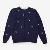 Navy Floral Embroidered Broderie Collar Jumper